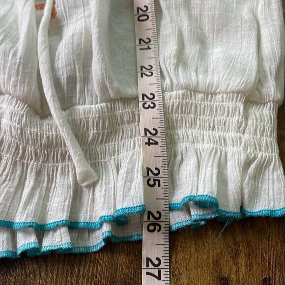 Wrangler peasant boho hippie shirt top turquoise tie neck Sz L - Picture 9 of 10